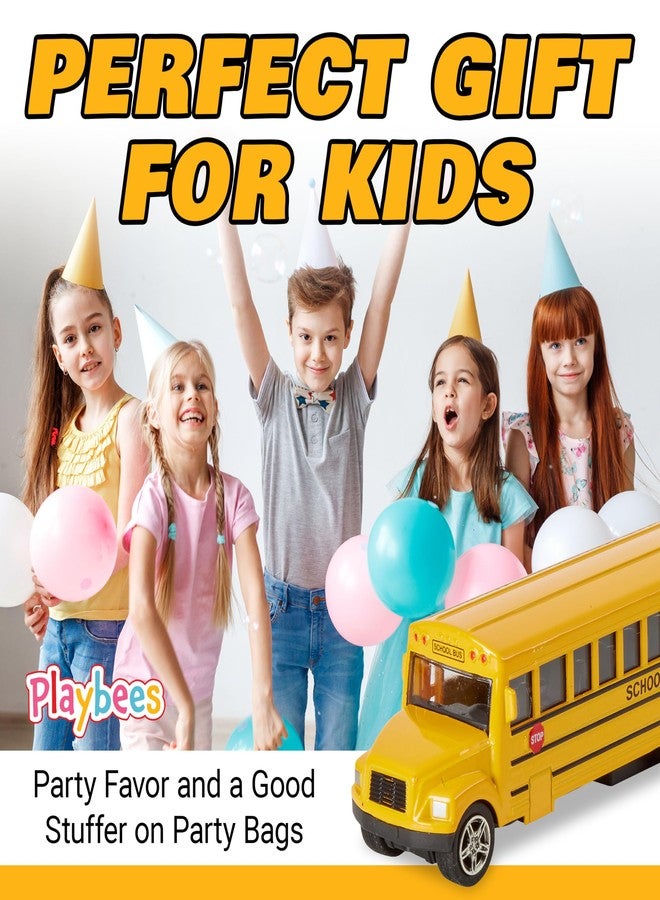 Playbees Long-Nose School Bus Die Cast Metal Model Toy Car 6 Inches with Pullback Action Durable Pull Back Car Door Opening & Closing Realistic School Bus - Great for Gifts, Birthdays, Boys & Girls - Image 3